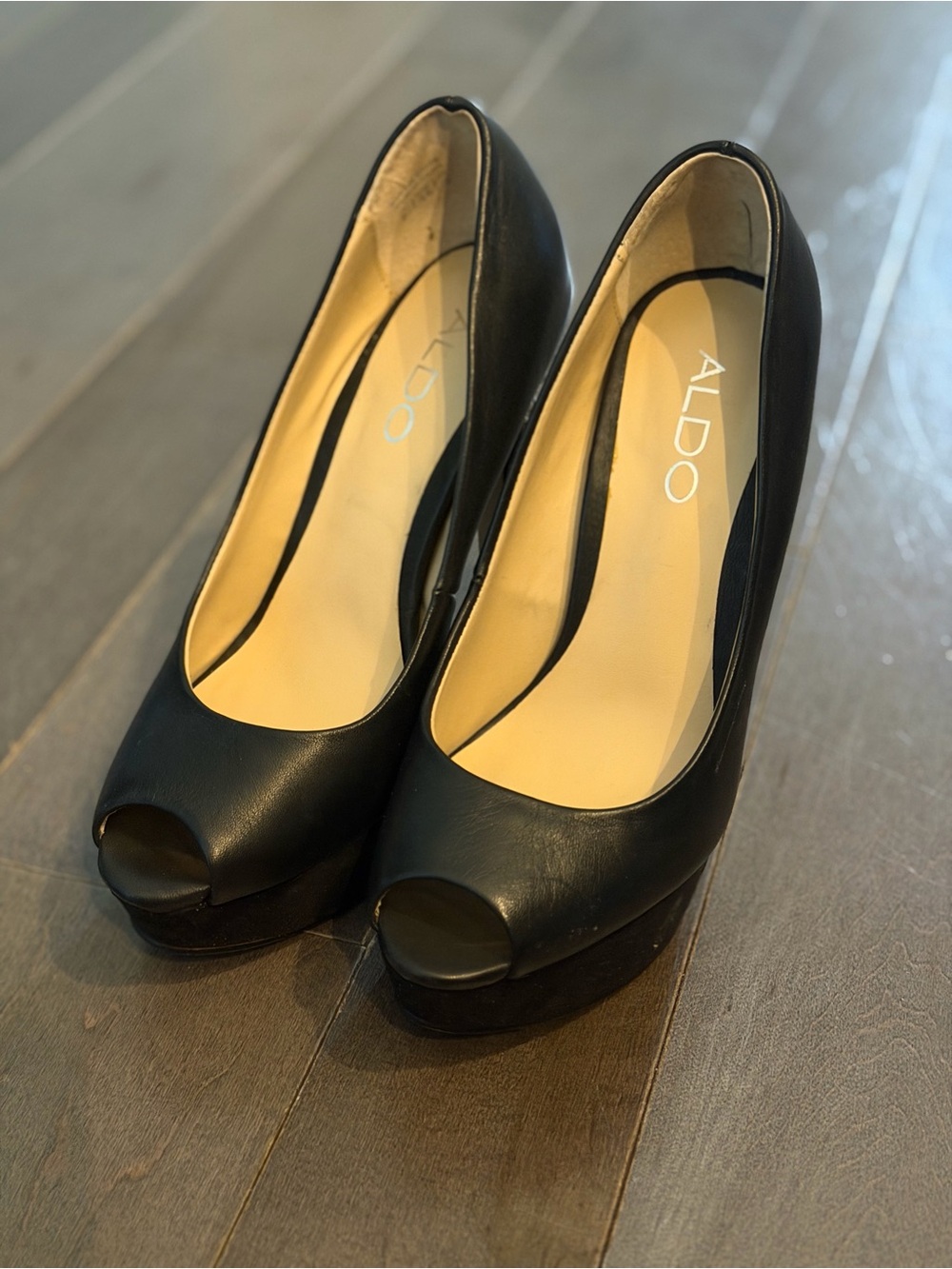 Aldo Black Peep-Toe Platform Pumps
